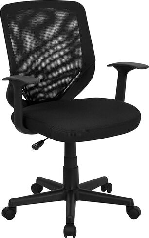 Flash Furniture Norris Mid-Back Mesh Tapered Back Swivel Task Office Chair with T-Arms, Ergonomic Padded Mesh Swivel Computer Chair, Black in Kuwait