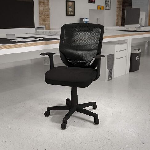 Flash Furniture Norris Mid-Back Mesh Tapered Back Swivel Task Office Chair with T-Arms, Ergonomic Padded Mesh Swivel Computer Chair, Black in Kuwait