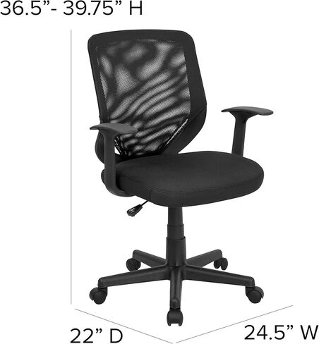 Flash Furniture Norris Mid-Back Mesh Tapered Back Swivel Task Office Chair with T-Arms, Ergonomic Padded Mesh Swivel Computer Chair, Black in Kuwait