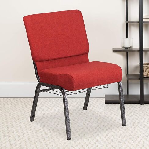 BizChair 21"W Church Chair, Crimson Fabric Cup Book Rack/Silver Vein Frame in Kuwait