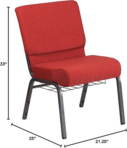 BizChair 21"W Church Chair, Crimson Fabric Cup Book Rack/Silver Vein Frame in Kuwait