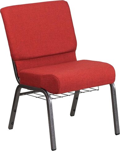 BizChair 21"W Church Chair, Crimson Fabric Cup Book Rack/Silver Vein Frame in Kuwait