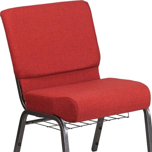 BizChair 21"W Church Chair, Crimson Fabric Cup Book Rack/Silver Vein Frame in Kuwait