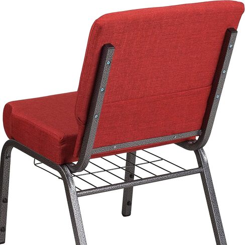 BizChair 21"W Church Chair, Crimson Fabric Cup Book Rack/Silver Vein Frame in Kuwait