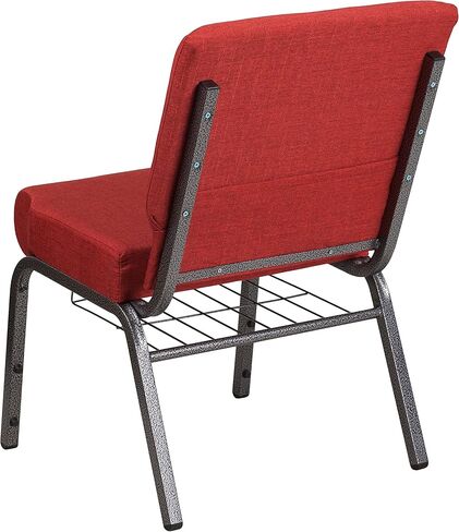 BizChair 21"W Church Chair, Crimson Fabric Cup Book Rack/Silver Vein Frame in Kuwait