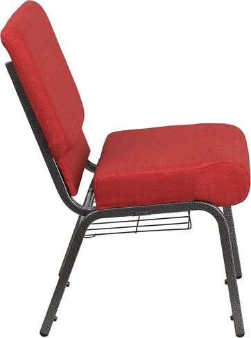 BizChair 21"W Church Chair, Crimson Fabric Cup Book Rack/Silver Vein Frame in Kuwait
