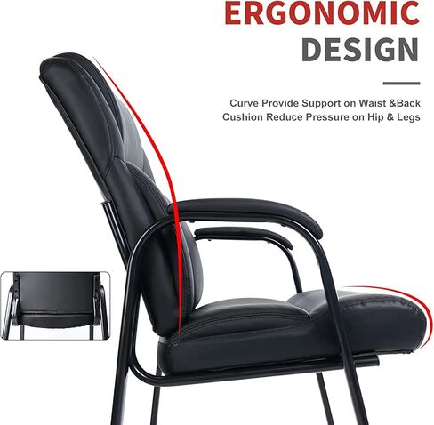 CLATINA كبير وطويل القامة 400 رطل كرسي تنفيذي للضيوف في غرفة الانتظار مع مسند ذراع مبطن بالجلد المستعبدين طراز حديث مع قاعدة مزلقة وإطار معدني صلب لاستقبال المكاتب والمؤتمرات (أسود-B(A)) in Kuwait