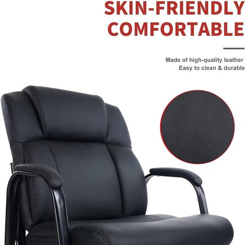 CLATINA كبير وطويل القامة 400 رطل كرسي تنفيذي للضيوف في غرفة الانتظار مع مسند ذراع مبطن بالجلد المستعبدين طراز حديث مع قاعدة مزلقة وإطار معدني صلب لاستقبال المكاتب والمؤتمرات (أسود-B(A)) in Kuwait