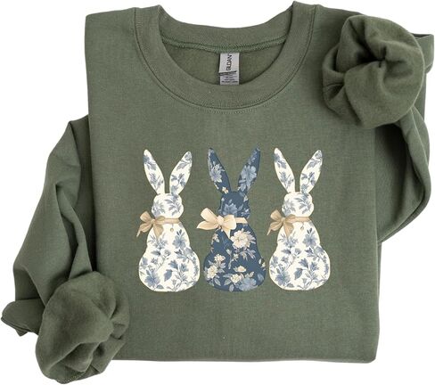Up2ournecksinfabric, Floral Bunny Sweatshirt, Womens Easter Sweatshirt Green in Saudi Arabia