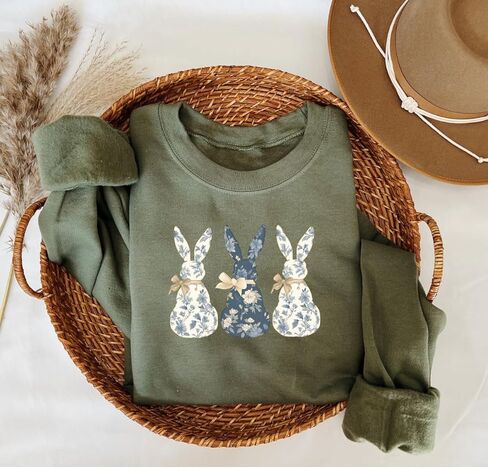 Up2ournecksinfabric, Floral Bunny Sweatshirt, Womens Easter Sweatshirt Green in Saudi Arabia