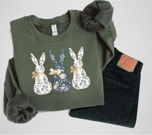 Up2ournecksinfabric, Floral Bunny Sweatshirt, Womens Easter Sweatshirt Green in Saudi Arabia