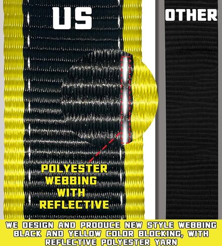 KJE 2 حزمة من الأشرطة العاكسة للسحب شديدة التحمل، أشرطة سلة سحب السيارة مع خطاف مسطح، قوة كسر 10.000 رطل، تناسب عجلات الإطارات مقاس 14 بوصة - 19 بوصة لمقطورة نقل السيارة in Kuwait