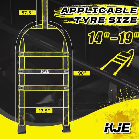 KJE 2 حزمة من الأشرطة العاكسة للسحب شديدة التحمل، أشرطة سلة سحب السيارة مع خطاف مسطح، قوة كسر 10.000 رطل، تناسب عجلات الإطارات مقاس 14 بوصة - 19 بوصة لمقطورة نقل السيارة in Kuwait