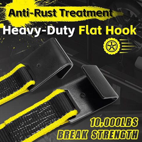 KJE 2 حزمة من الأشرطة العاكسة للسحب شديدة التحمل، أشرطة سلة سحب السيارة مع خطاف مسطح، قوة كسر 10.000 رطل، تناسب عجلات الإطارات مقاس 14 بوصة - 19 بوصة لمقطورة نقل السيارة in Kuwait