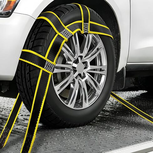 KJE 2 حزمة من الأشرطة العاكسة للسحب شديدة التحمل، أشرطة سلة سحب السيارة مع خطاف مسطح، قوة كسر 10.000 رطل، تناسب عجلات الإطارات مقاس 14 بوصة - 19 بوصة لمقطورة نقل السيارة in Kuwait