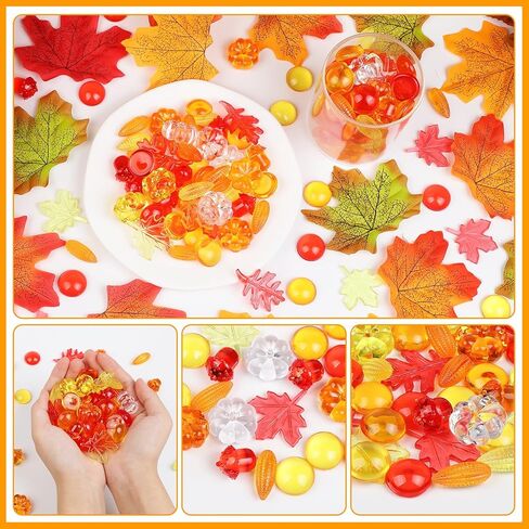 160 PCS Thanksgiving Acrylic Leaves Fall Acrylic Mini Pumpkins Acorns Gems Decor for Fall Sensory Bin Filler Preschool Counting Thanksgiving Table Autumn Home Party Decoration in Kuwait
