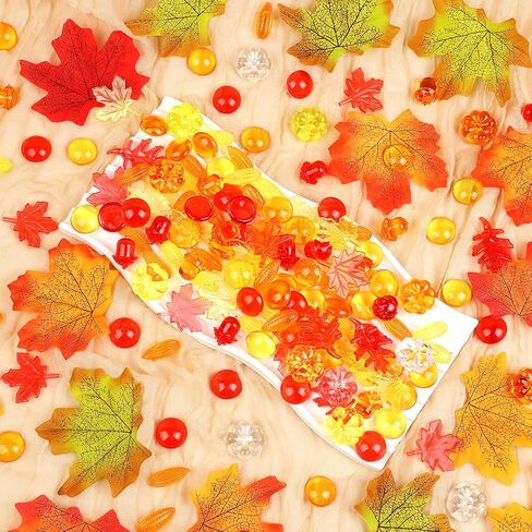 160 PCS Thanksgiving Acrylic Leaves Fall Acrylic Mini Pumpkins Acorns Gems Decor for Fall Sensory Bin Filler Preschool Counting Thanksgiving Table Autumn Home Party Decoration in Kuwait