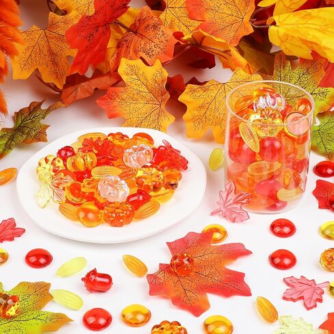 160 PCS Thanksgiving Acrylic Leaves Fall Acrylic Mini Pumpkins Acorns Gems Decor for Fall Sensory Bin Filler Preschool Counting Thanksgiving Table Autumn Home Party Decoration in Kuwait