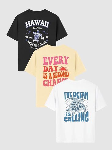Girls Graphic T-Shirt 3-Pack, Printed Short Sleeve Crewneck Tees for Kids 8–14 in Saudi Arabia