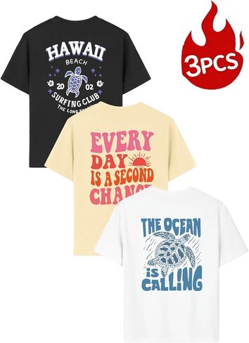 Girls Graphic T-Shirt 3-Pack, Printed Short Sleeve Crewneck Tees for Kids 8–14 in Saudi Arabia