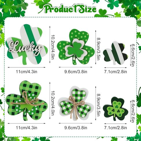 6Pcs St. Patrick's Day Table Wooden Sign Shamrock Wooden Signs Green Shamrock Tabletop Decoration Lucky Clover Table Centerpieces Wood Blocks Irish Tiered Tray Decor for Home Office Kitchen Shelf in Saudi Arabia