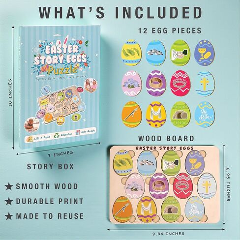 Resurrection Easter Story Eggs - 12 Wooden 2D Egg Set with Meaningful Symbols - Christian Easter Basket Stuffer for Kids, Christian Easter Gifts for Kids, Toddler (Upgraded Edition) in Saudi Arabia
