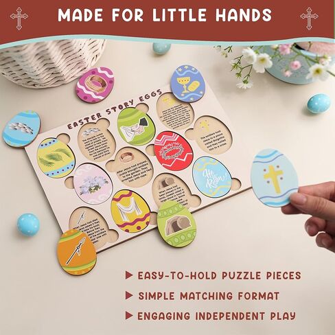 Resurrection Easter Story Eggs - 12 Wooden 2D Egg Set with Meaningful Symbols - Christian Easter Basket Stuffer for Kids, Christian Easter Gifts for Kids, Toddler (Upgraded Edition) in Saudi Arabia