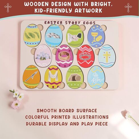 Resurrection Easter Story Eggs - 12 Wooden 2D Egg Set with Meaningful Symbols - Christian Easter Basket Stuffer for Kids, Christian Easter Gifts for Kids, Toddler (Upgraded Edition) in Saudi Arabia