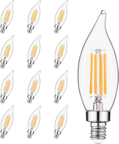 لمبة شمعدان Sigalux E12 LED مكافئة 60 وات، مصابيح إضاءة ثريا قابلة للتعتيم 2700K بيضاء ناعمة، CA10 مصابيح شموع للثريا، 5 وات، 450 لومن، 12 حزمة in Kuwait