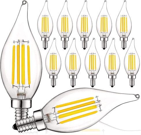 LUXRITE Vintage Candelabra LED Bulb 60W Equivalent, 550 Lumens, 3000K Soft White, Chandelier Light Bulbs 5W, Dimmable, Flame Tip Clear Glass, Filament Candle Bulbs, E12 Base (24 Pack) in Kuwait