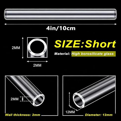 أنابيب نفخ زجاجية شفافة قابلة لإعادة الاستخدام مقاس 4 بوصات (100 مم): الطول: 4 بوصات: OD-12MM: سمك الجدار: 2 مم، 5 قطع أنابيب زجاجية + فرشاة تنظيف + صندوق حماية in Kuwait