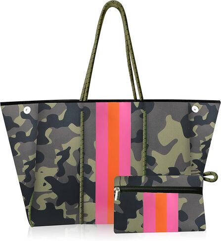 Beach Bag, Neoprene Tote Bag, Beach Bags Waterproof Sandproof, Multipurpose Large Tote Bag for Beach, Swimming, Gym Bag, Travel Bag （Camouflage） in Kuwait