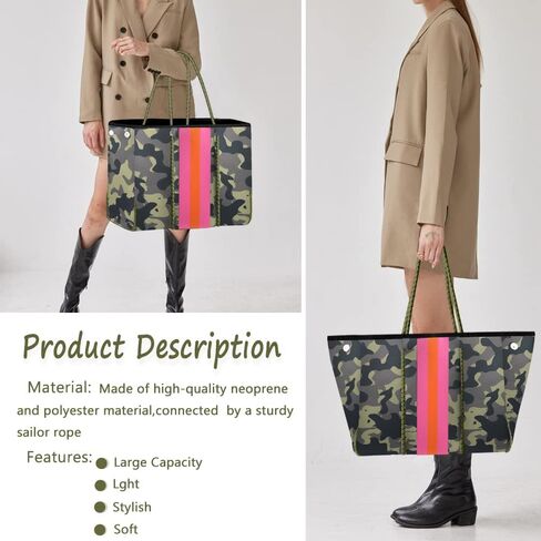 Beach Bag, Neoprene Tote Bag, Beach Bags Waterproof Sandproof, Multipurpose Large Tote Bag for Beach, Swimming, Gym Bag, Travel Bag （Camouflage） in Kuwait