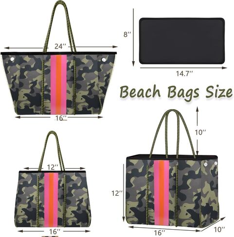 Beach Bag, Neoprene Tote Bag, Beach Bags Waterproof Sandproof, Multipurpose Large Tote Bag for Beach, Swimming, Gym Bag, Travel Bag （Camouflage） in Kuwait