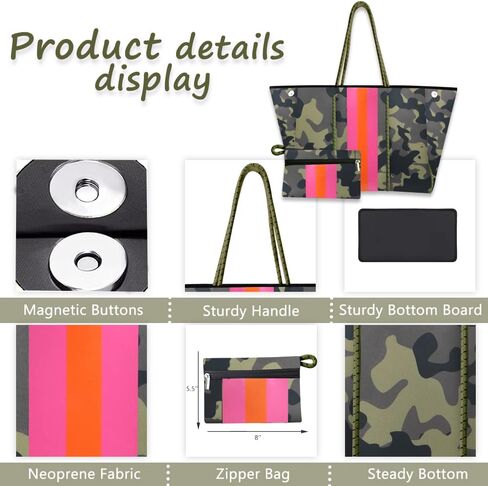 Beach Bag, Neoprene Tote Bag, Beach Bags Waterproof Sandproof, Multipurpose Large Tote Bag for Beach, Swimming, Gym Bag, Travel Bag （Camouflage） in Kuwait