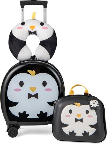 BABY JOY Kids Luggage Set, 4 Pieces 14" Hardshell Carry On Suitcase with Wheels, Backpack, Neck Pillow & Name Card for Toddler Easy Rolling Travel, Kids Suitcase for Boys Girls (Pink Unicorn) in Saudi Arabia