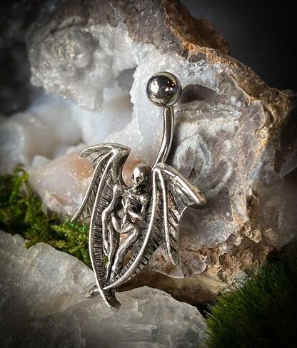 Unique Gothic Angel of Dore Demon Devil Wings Belly Ring Pierced Navel - Body Jewelry in Saudi Arabia