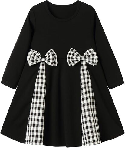 LittleSpring Girls Plaid Dresses with Bow Long Sleeve Dress in Saudi Arabia