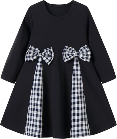 LittleSpring Girls Plaid Dresses with Bow Long Sleeve Dress in Saudi Arabia