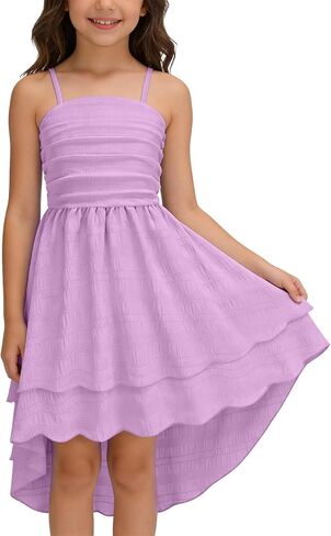 Girls Dresses Smocked Ruched Flowy Cami Dress High Low Layered Semi Formal Summer Dress 6-12Y in Saudi Arabia
