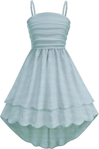Girls Dresses Smocked Ruched Flowy Cami Dress High Low Layered Semi Formal Summer Dress 6-12Y in Saudi Arabia