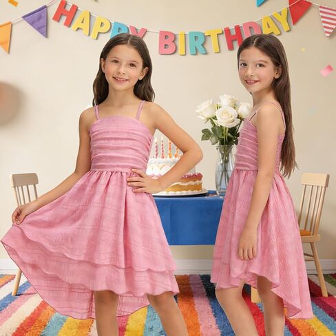 Girls Dresses Smocked Ruched Flowy Cami Dress High Low Layered Semi Formal Summer Dress 6-12Y in Saudi Arabia