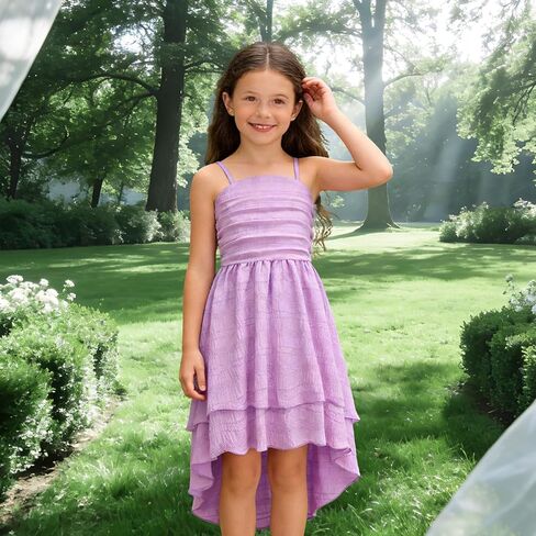 Girls Dresses Smocked Ruched Flowy Cami Dress High Low Layered Semi Formal Summer Dress 6-12Y in Saudi Arabia
