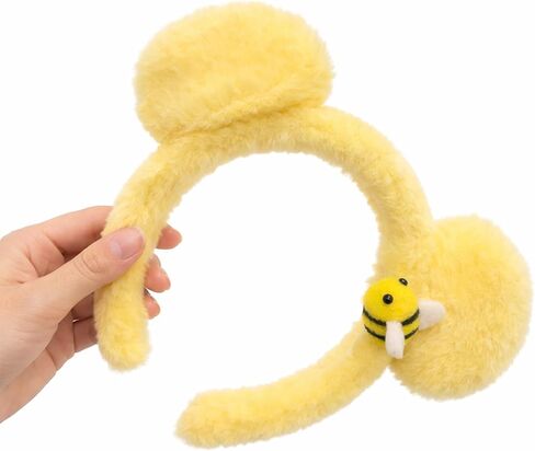 Yellow Bear Ears Headband Set, 3Pcs Fuzzy Plush Bear Ear Headbands for Adults, Cute Soft Yellow Bear Headband with Hair Ties for Costume, Halloween, Party, or Daily Wear in Saudi Arabia