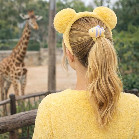 Yellow Bear Ears Headband Set, 3Pcs Fuzzy Plush Bear Ear Headbands for Adults, Cute Soft Yellow Bear Headband with Hair Ties for Costume, Halloween, Party, or Daily Wear in Saudi Arabia