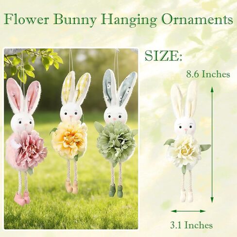 Easter Tree Hanging Ornaments Cute Flower Bunny, 4 Pcs/Set Handmade Light Color Spring Summer Easter Party Decorations (Bunny) in Saudi Arabia