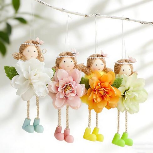 Easter Tree Hanging Ornaments Cute Flower Bunny, 4 Pcs/Set Handmade Light Color Spring Summer Easter Party Decorations (Bunny) in Kuwait