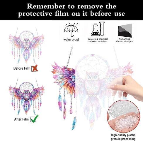 1PC Owl Dreamcatcher Colorful Acrylic Suncatcher Hanging, 7.08 inch Window Decor with Printed Stained Glass Style Design, Rainbow Maker Wall Art, Gift Idea & Garden Ornament Indoor Outdoor Use in Saudi Arabia