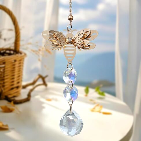 Crystal Suncatcher for Windows - Rainbow Maker Sun Catchers with Prisms Honey Bee Hanging Ornament for Christmas Wedding Garden Home Decor Gift in Saudi Arabia