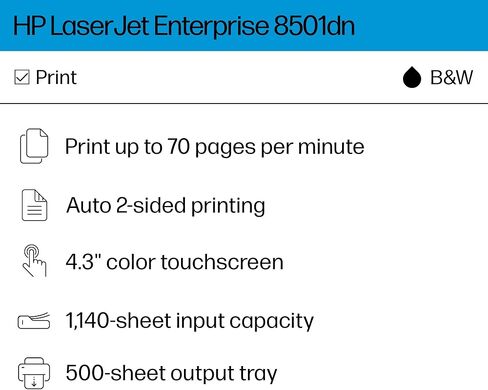 HP LaserJet Enterprise 8501dn Monochrome Printer, Scanner, Copier, Duplex, Best for Office, 9S187A in Saudi Arabia